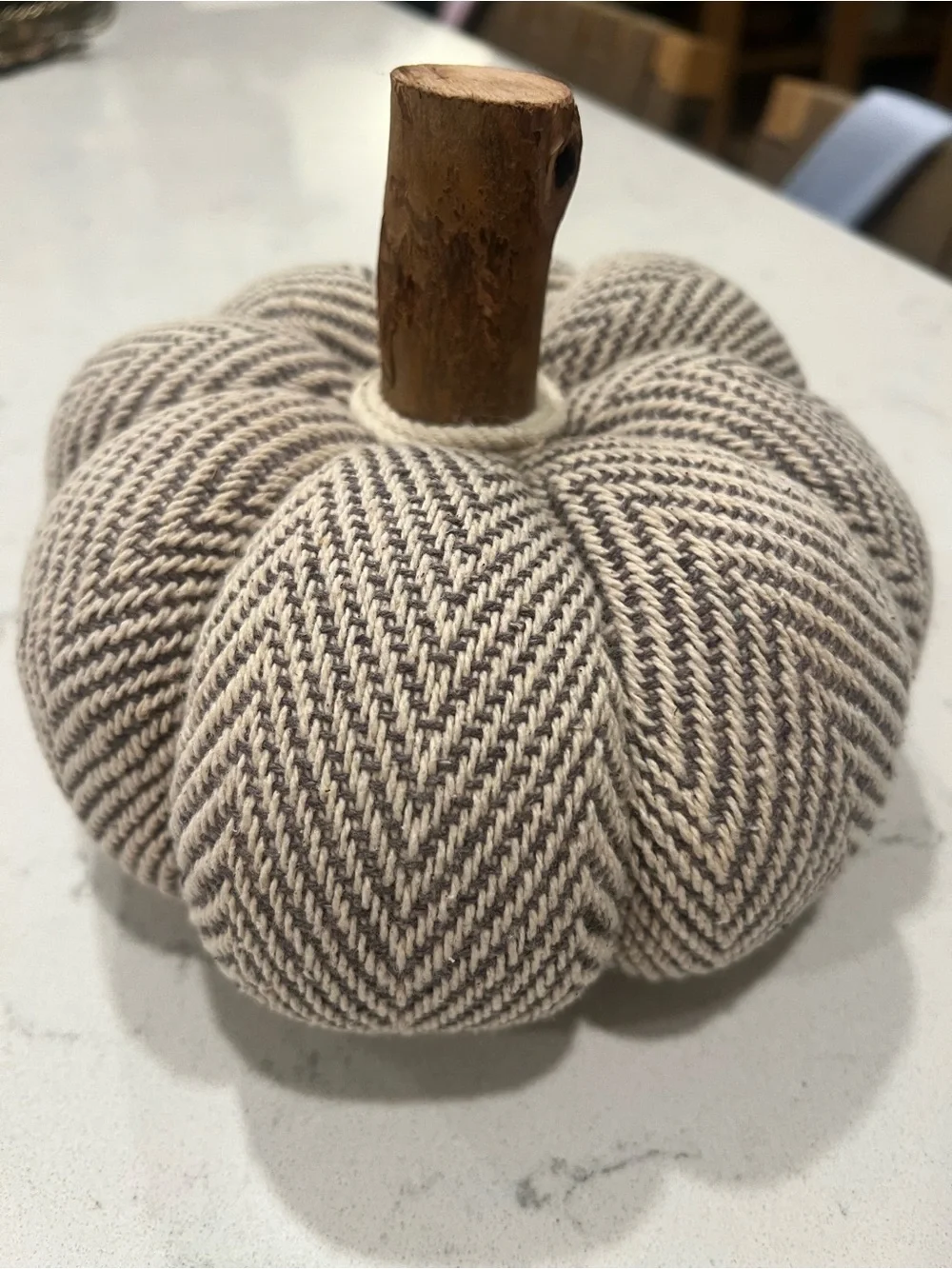 Neutral Knit Pumpkin with wooden stem